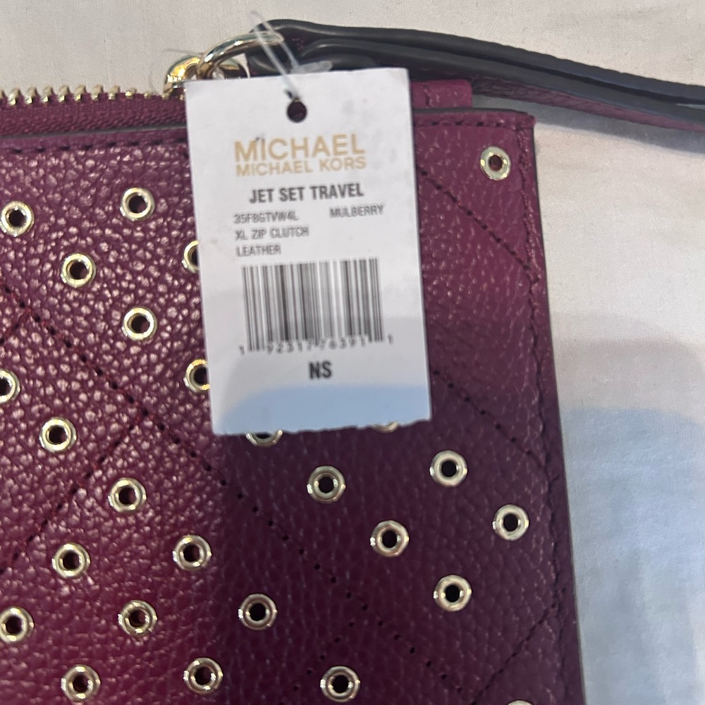 Michael Kors Jet Set Travel zip clutch leather burgundy minimalist designer - Picture 6 of 7